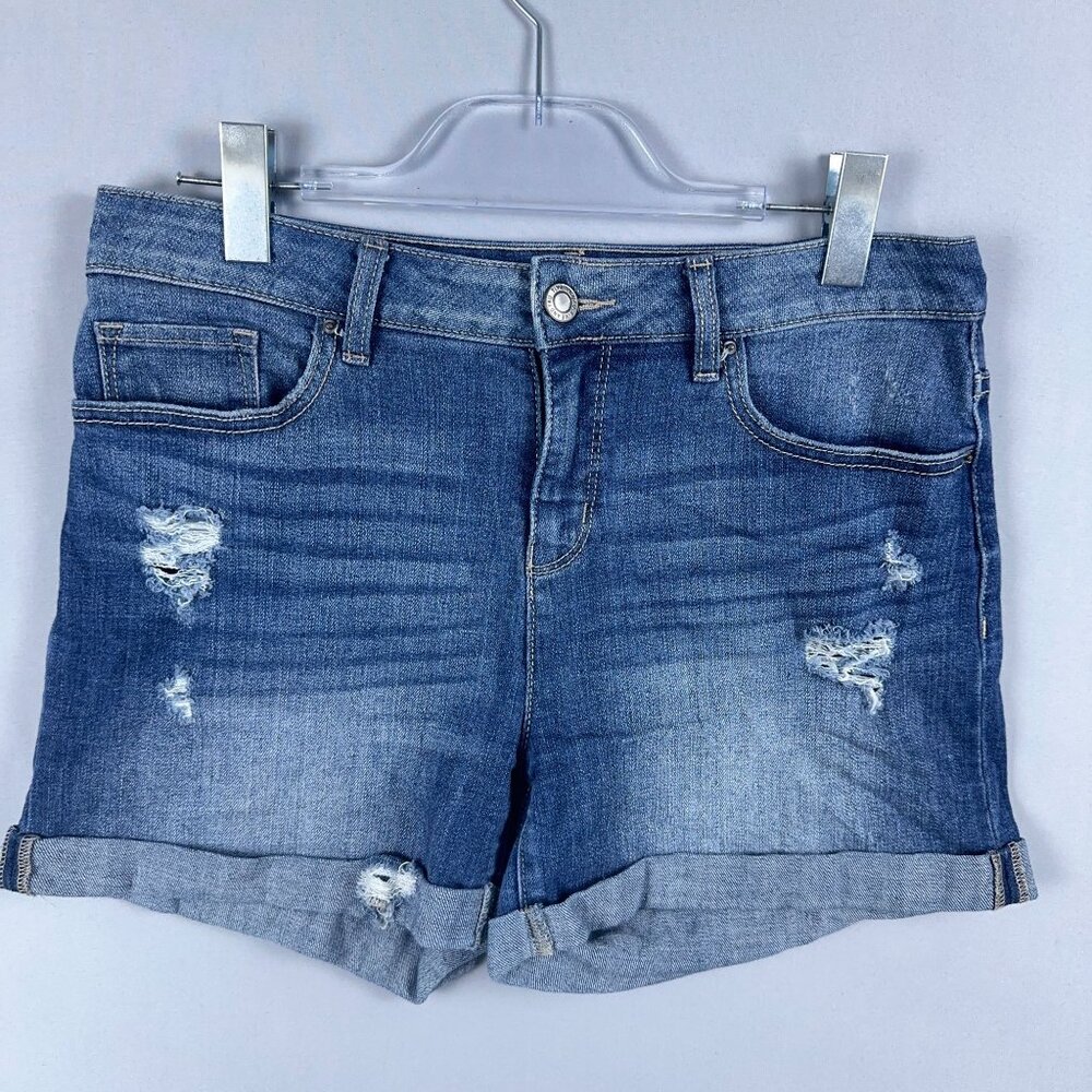 Time&Tru Jean Shorts Womens Size 10 Mid Rise Distressed Rolled Cuff Blue